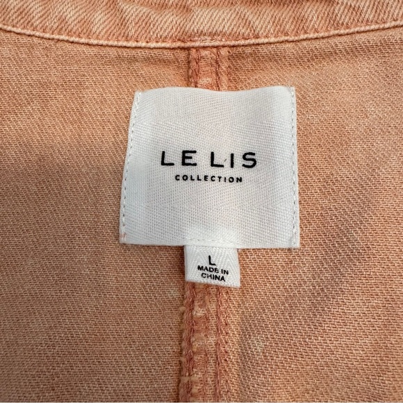 Le Lis Salmon Pink Jean Jacket Cropped Casual Style Size Large - Picture 9 of 9
